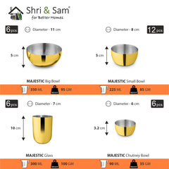 Stainless Steel 72 PCS Dinner Set (6 People) with Gold PVD Coating Majestic