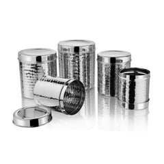 VINOD Stainless Steel Hammered Deep Dabba Set of 5 - Capacity: 1000 ml, 1400 ml, 1800 ml, 2300 ml & 3000 ml with High Grade steel, Airtight Lids