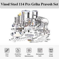 VINOD 114 Pieces Griha Pravesh Kitchen Set Ideal Gift Choice for Anniversaries, Weddings & for Giveaways to your Family