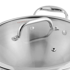 Vinod Platinum Triply Stainless Steel Extra Deep Kadai with Steel Lid