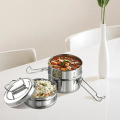 Kraft Lunch Box-Food Container Two Tier Compartment with Handle - Stainless Steel