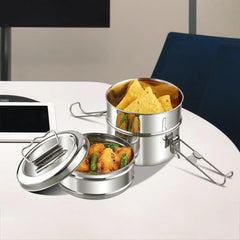 Kraft Lunch Box-Food Container Two Tier Compartment with Handle - Stainless Steel