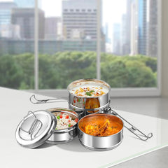 Kraft Lunch Box-Food Container Two Tier Compartment with Handle - Stainless Steel