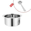 Vinod Stainless Steel Induction Friendly Round Bottom Tope Without Lid 4 Pieces Large Set Capacity 3.70 Litre, 4.60 Litre, 5.50 Litre & 6.70 Litres with Free Ladle