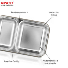 VINOD Stainless Steel 2 Compartment Tiffin, Airtight, Leak-Proof, Food-Grade Stainless Steel Tray, Insulated, Lightweight