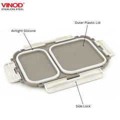 VINOD Stainless Steel 2 Compartment Tiffin, Airtight, Leak-Proof, Food-Grade Stainless Steel Tray, Insulated, Lightweight
