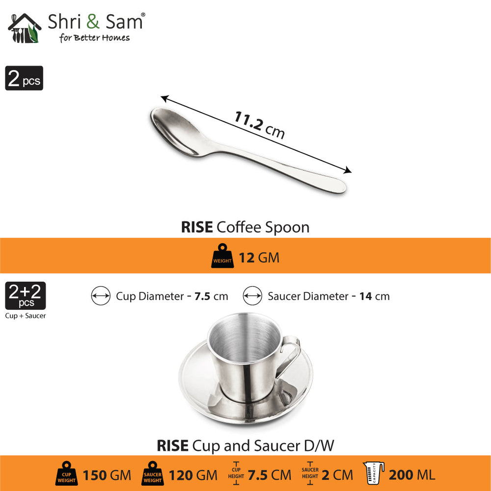 Stainless Steel 2 PCS Double Wall Cup and Saucer Rise