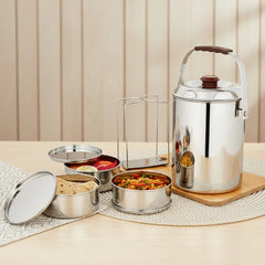 VINOD Stainless Steel Deluxe Hot Tiffin with 3 Compartment, Insulated, Rust Free, Leak Proof, Dishwasher Safe, Strong and Tough