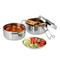VINOD Stainless Steel Lunch Tiffin with 2 Compartments - 7 Inch Size, Rust Free, Mirror Finish, Tough and Strong Build, Easy to Carry