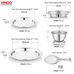 Vinod 55 Pieces Two Tone Stainless Steel Dinner Set, Heavy Gauge, Rust-Free, Durable, Dishwasher Safe and ISI Certified