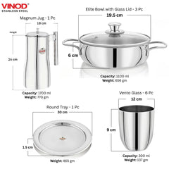 Vinod 55 Pieces Two Tone Stainless Steel Dinner Set, Heavy Gauge, Rust-Free, Durable, Dishwasher Safe and ISI Certified