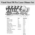 VINOD 58 Pieces Laser Stainless Steel Dinner Set, Heavy Gauge steel, Tough and Strong, Durable shine, Dishwasher safe and ISI certified