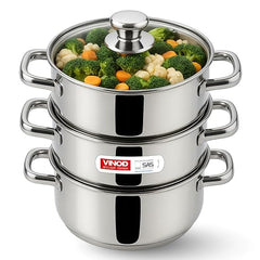 Vinod Stainless Steel 3 Tier Steamer Set (Induction Friendly)