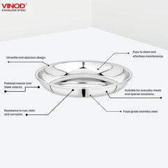 Vinod Stainless Steel Round Beeding Halwa Plate Set of 12 Pieces, Diameter 11.2 cm