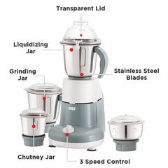 BOSS Excel Pro 750W Mixer Grinder with Powerful Motor, 4 SS Jars, 5 years warranty