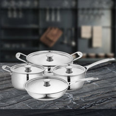 Stainless Steel 4 PCS Heavy Weight Hammered FAMILY Cookware Set Platinum