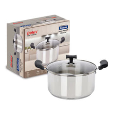 DONIV Stainless Steel Sandwich Bottom Solitaire Sauce Pot with Glass Lid & Side handle, Induction Friendly