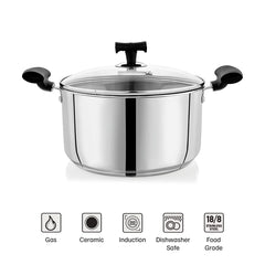DONIV Stainless Steel Sandwich Bottom Solitaire Sauce Pot with Glass Lid & Side handle, Induction Friendly