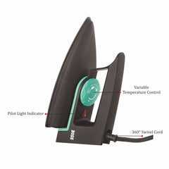 BOSS Eazy 750 watts Dry Iron, Non Stick Soleplate coating, double ISI safety, Black