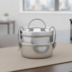 VINOD Stainless Steel Lunch Tiffin with 2 Compartments - 9 Inch Size, Mirror Finish, Tough and Strong Build, Rust Free for Daily Use