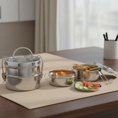 VINOD Stainless Steel Lunch Tiffin with 2 Compartments - 7 Inch Size, Rust Free, Mirror Finish, Tough and Strong Build, Easy to Carry