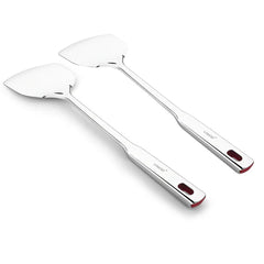 Vinod Stainless Queens Steel Roti Turner Heavy Gauge Flat Plain Cooking Spoon Steel Spatula I Set of 2