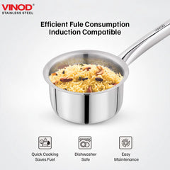 Vinod – Claro Heavy Gauge Stainless Steel Sauce Pan (Plain), 1.5 mm