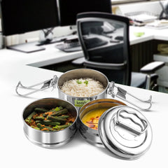 Kraft Lunch Box-Food Container Two Tier Compartment with Handle - Stainless Steel