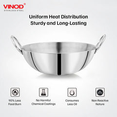 Vinod – Claro Heavy Gauge Stainless Steel Kadai (Plain), 2.5 mm