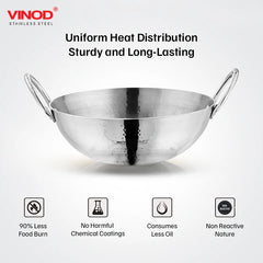 Vinod – Claro Heavy Gauge Stainless Steel Hammered Kadai, 2.5 mm
