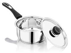DONIV Stainless Steel Sorrento Saucepan with Steel Lid 1450 ml, 16 cm Sandwich Bottom, Induction Friendly and Dishwasher Safe