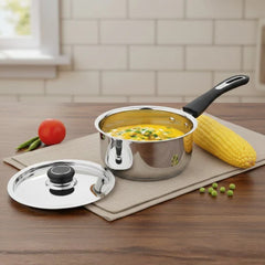 DONIV Stainless Steel Sorrento Sandwich Bottom Saucepan with Steel Lid 2200 ml, 18 cm, Induction Ready & Dishwasher safe