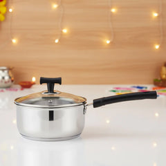 DONIV Stainless Steel Sandwich Bottom Solitaire Sauce Pan with Glass Lid – Induction Friendly