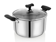 DONIV Stainless Steel Sandwich Bottom Solitaire Sauce Pot with Glass Lid & Side handle, Induction Friendly