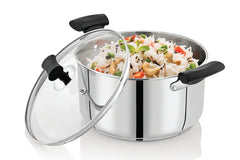 DONIV Stainless Steel Sandwich Bottom Solitaire Sauce Pot with Glass Lid & Side handle, Induction Friendly