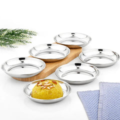 Vinod Stainless Steel Round Beeding Halwa Plate Set of 6 Pieces, Diameter 11.2 cm
