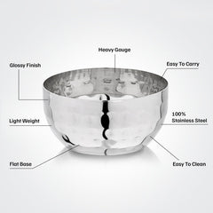 Vinod Stainless Steel Royal Hammered Bowl, Set of 6 Piece, No.5