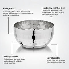 Vinod Stainless Steel Royal Hammered Bowl, Set of 6 Piece, No.5