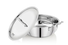 Doniv Stainless Steel Sandwich Majestic Bottom Kadai with Steel Lid – Induction Friendly