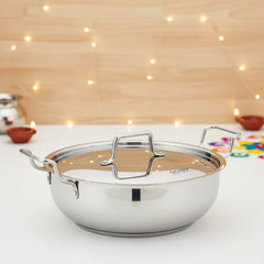 Doniv Stainless Steel Sandwich Majestic Bottom Kadai with Steel Lid – Induction Friendly