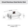 VINOD Stainless Steel Butter Dish With Butter Knife & Lid, Highest Grade Steel Build, Rust Free Finish And Dishwasher Safe Design
