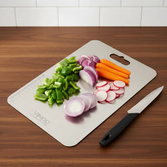 VINOD Stainless Steel Chopping Board in 30.5 X 20 cm Size with Knife-Friendly Surface, Rust Free Build and Hygienic Easy-Clean Finish