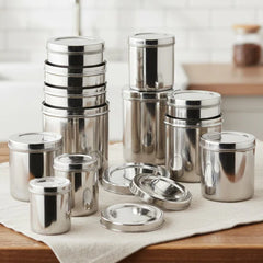 VINOD Stainless Steel Deep Dabba Set of 12 - 350 ml to 6 Kg with Heavy Gauge Steel, Airtight Lids, Mirror Finish & Rust Free
