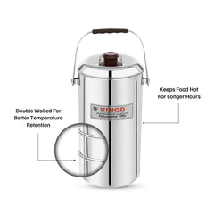 VINOD Stainless Steel Deluxe Hot Tiffin with 4 Compartments, Rust Free, Leak Proof, Insulated and Dishwasher Safe