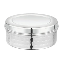 VINOD Stainless Steel Hammered Puri Dabba Set of 4 - Capacity: 1200 ml, 1500 ml, 2100 ml, 2500 ml, Heavy Gauge Steel, Airtight Lids & Rust Free