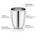 VINOD Stainless Steel Mango Glass Set of 6 - 300 ml with Highest Grade Steel, Mirror Finish, Rust Free, Strong and Tough, Dishwasher Safe