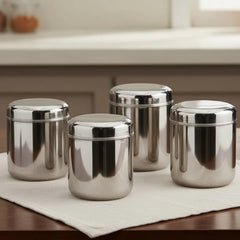 VINOD Stainless Steel Russian Deep Dabba Set of 4 - 1800 ml with Heavy Gauge Steel, Airtight Lids, Mirror Finish & Dishwasher Safe