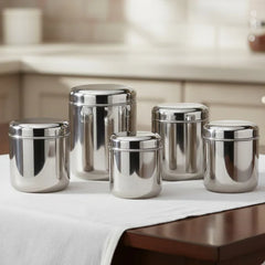 VINOD Stainless Steel Russian Deep Dabba Set of 5 - 1000 ml, 1400 ml, 1800 ml, 2300 ml and 3000 ml with Heavy Gauge Steel, Airtight Lids