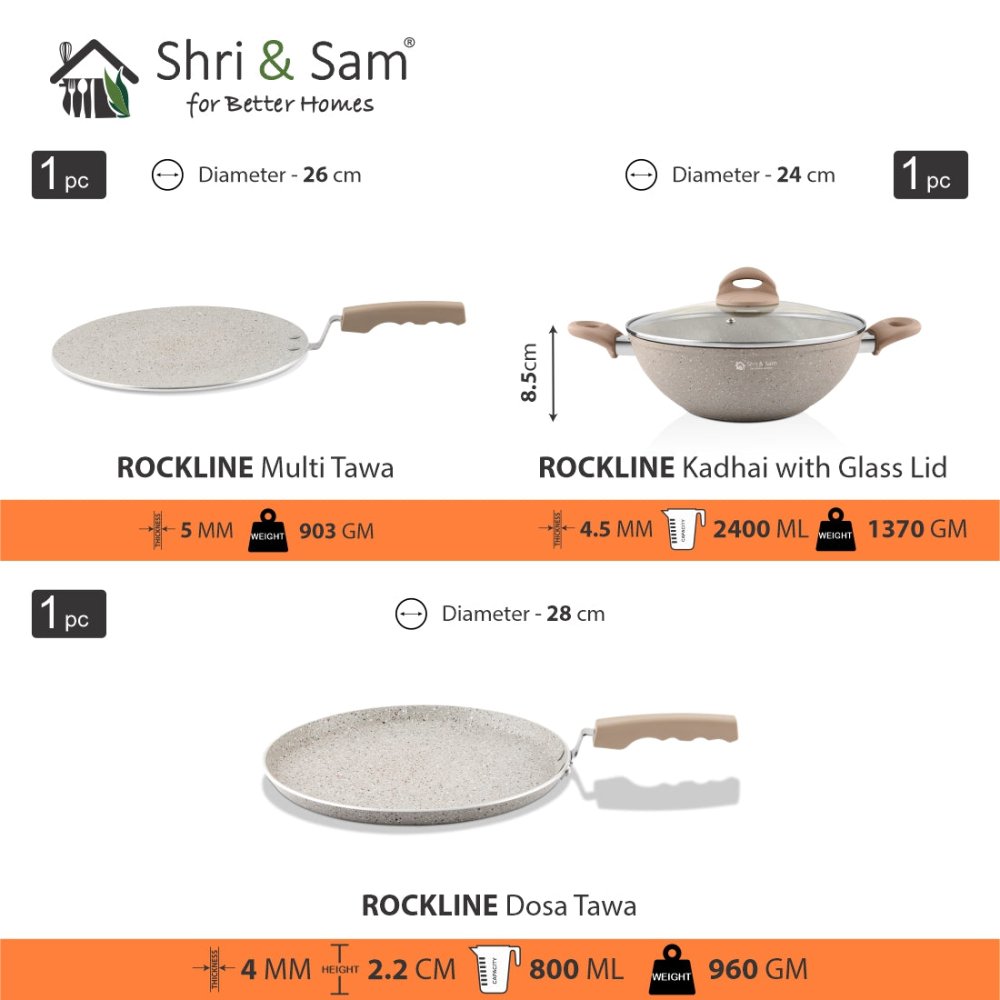Aluminium 3 PCS Non - Stick STARTER Cookware Set Rockline