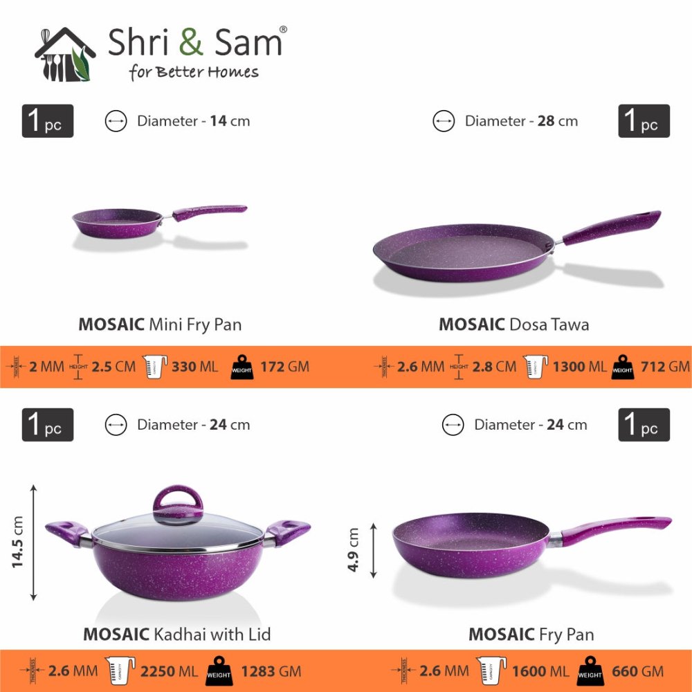 Aluminium 5 PCS Non - Stick Cookware Set Mosaic